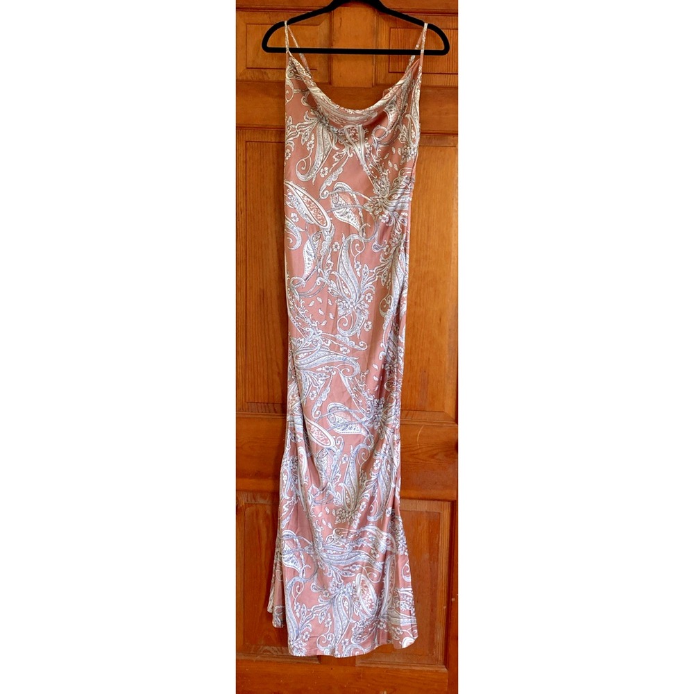 Missguided Womens 6 Pink Paisley Cowl Neck Satin Slip Maxi Dress Y2K Romantic